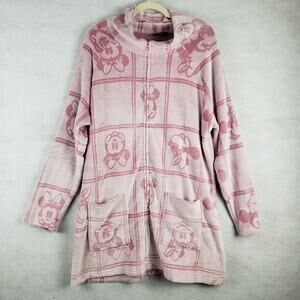 Disney‎ Minnie Mouse Women's L Full Zip Faux Sherpa Long Sweater Pink Patchwork